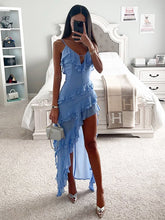 Midikleid Rüschen Rückenfrei Polyester Sexy Träger Hals Ärmellos